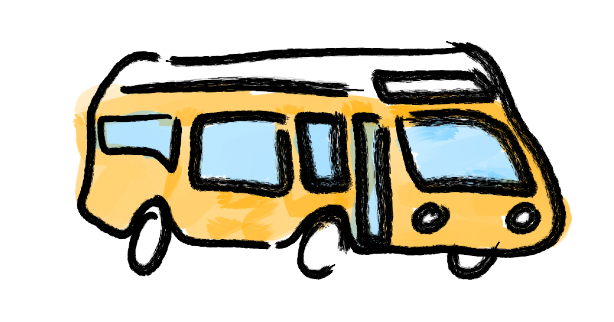 Ink-style digital drawing of a bus