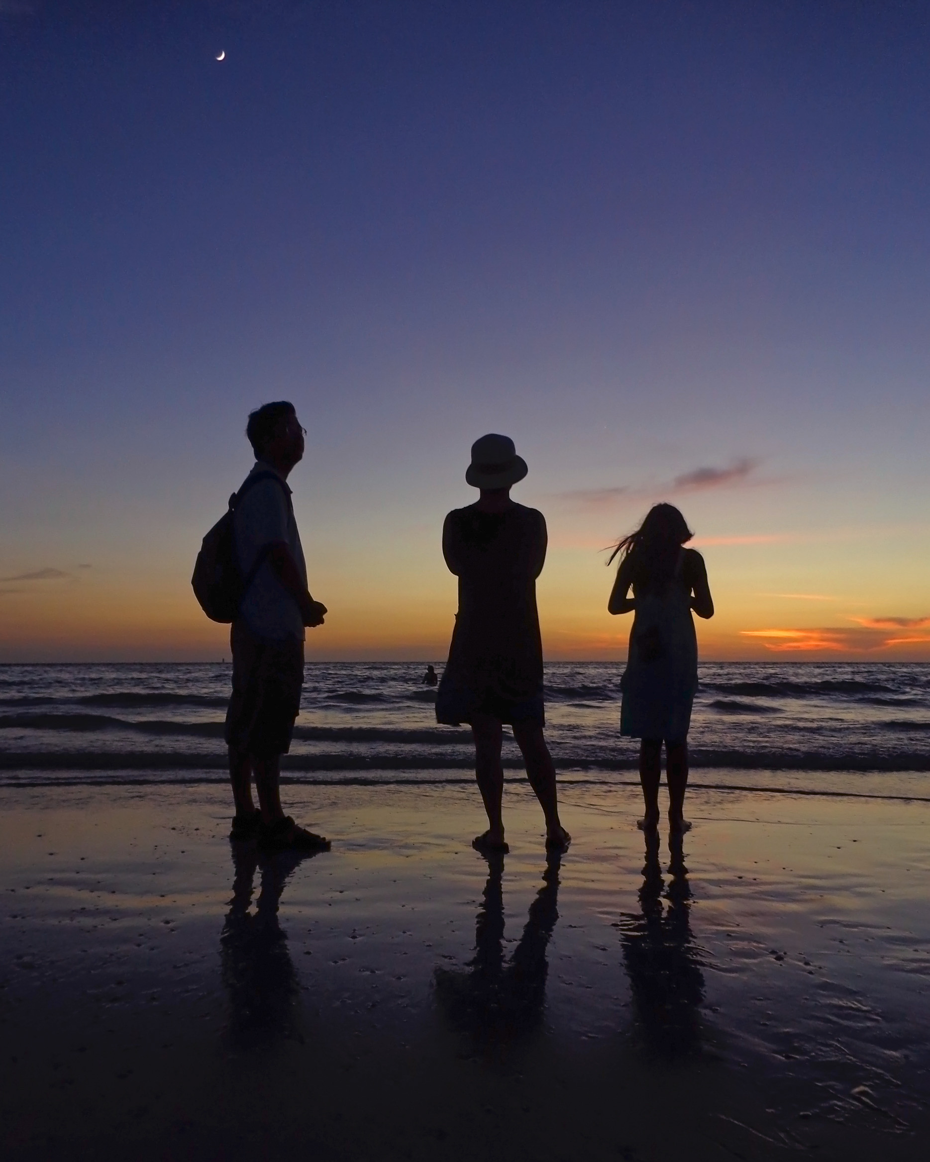 Silhouette of a family on the beach during sunset